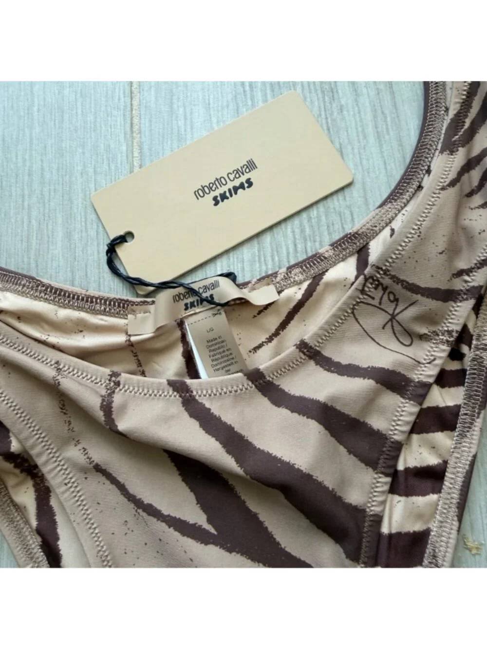$180 ROBERTO CAVALLI X SKIMS ZEBRA PRINT STRAPLESS MONOKINI - SZ LARGE